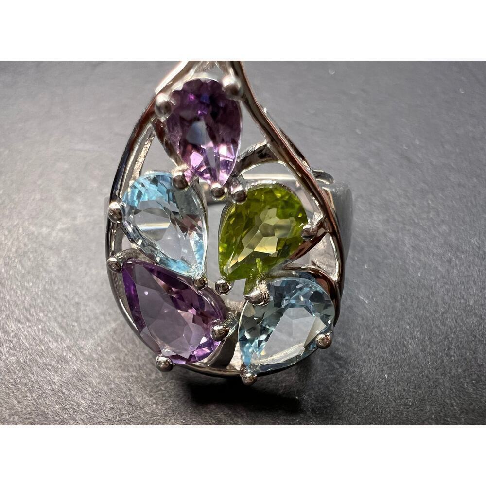 Vintage multi gemstone sterling silver cluster ring size 7 - Picture 16 of 16